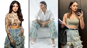 Alia Bhatt, Kritika Kamra, Manushi Chillar wearing HANDCRAFTED PANEL DISTRESSED JEANS Who slayed the look?