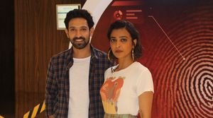 Radhika Apte & Vikrant Massey spotted at Juhu promoting flim Forensic