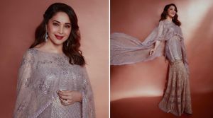 Gorgeous! Madhuri Dixit looks dreamy in a lilac & gold sharara by Tarun Tahiliani