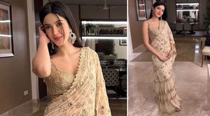 Shanaya Kapoor exudes BEAUTY and ELEGANCE in a ruffle saree with mirror work from the shelves of designer Arpita Mehta