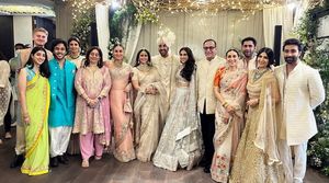 Alia Bhatt gets a warm welcome in the family by the Kapoors, Nandas, and Jains, pose with the groom and bride