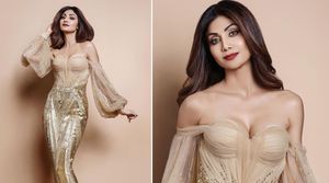Shilpa Shetty dazzles in this sparkling outfit, dressed for an award show