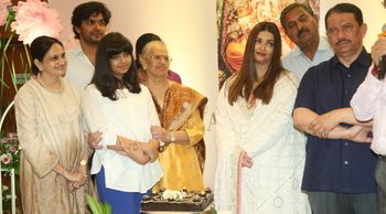 Aishwarya Rai with her mom and daughter Aaradhya at GSB seva mandal on her 50th birthday