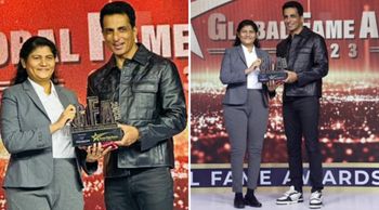 Dr. Thejo Kumari Amudala Honoured With The Most Popular And True Legend Award By Sonu Sood At Global Fame Awards