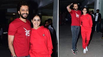 Heart-winning tactics of A bubbly couple of Bollywood, Riteish Deshmukh and Genelia D'souza, twinning in red; Check Out how?