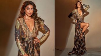 Drishyam star Shriya Saran looks SMOKING HOT in a thigh-high slit dress by Nikita Mahisalkar; Check out her sexy pictures!