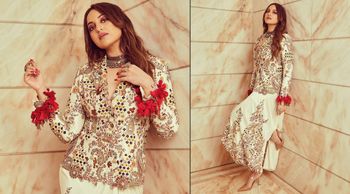 Actress Sonakshi Sinha tries western and Indian combinations for a gorgeous look in a dhoti skirt set; PICS inside!