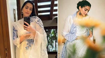 Sonam Kapoor defines beauty as ‘less is more’; Check out her pictures in a blue and white kurta set!