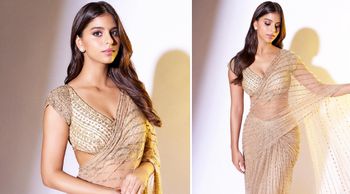   Suhana Khan's Crystal Clear Glamor Commands Attention In Falguni Shane Peacock Saree 