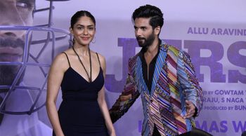 Shahid and Mrunal at the trailer launch of Jersey
