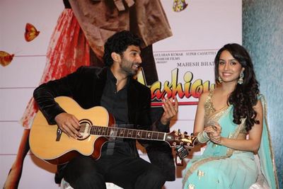 Actors Aditya Roy Kapur & Shraddha Kapoor at the first look launch of \'AASHIQUI 2\'