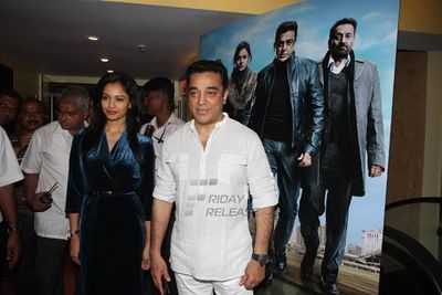 Acting giant Kamal Hassan and actress Pooja Kumar in the press conference about his recent film 'Vishwaroop'.