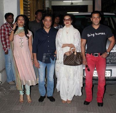 Acting giants of the tinsel town like Salman Khan, Rekha, Kamal Haasan and Pooja Kumar attended the special screening of Kamal Hassan\'s new film \'Vishwaroop\'
