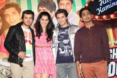 Ali Zafar, Siddharth, Dibyendu, Tapsee Pannu at film CHASHME BADDOOR music launch at the Infiniti Mall