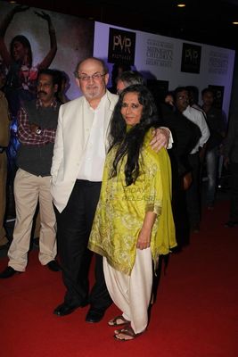 Well known author Salman Rushdie, Bollywood actors Shriya Saran, Rahul Bose, Shahana Goswami, director Deepa Mehta attends the premiere show of their recent film 'Midnight's Children'