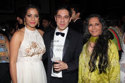 Well known author Salman Rushdie, Bollywood actors Shriya Saran, Rahul Bose, Shahana Goswami, director Deepa Mehta attends the premiere show of their recent film 'Midnight's Children'