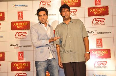 Youngsters' favorite Ayushman Khurana and Kunal Roy Kapoor at the launch of their upcoming film 'Nautanki Saala' theatrical trailer.