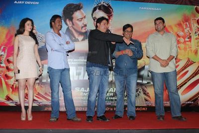 Ajay Devgn, Tamannaah Bhatia and Sajid Khan launch film HIMMATWALA first look at Gaiety Cinema