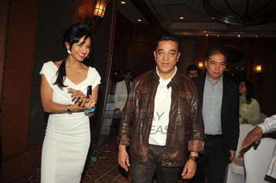 Kamal Haasan and Pooja Kumar at press meet to announce film 'Vishwaroop' premiere tie up with Videocon DTH at Hotel JW Marriott