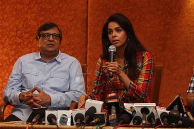 Mallika Sherawat attending the pronouncement press conference of her latest film 'Dirty Politics' with K.C. Bokadia.