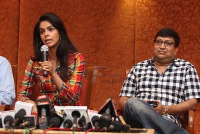 Mallika Sherawat attending the pronouncement press conference of her latest film 'Dirty Politics' with K.C. Bokadia.