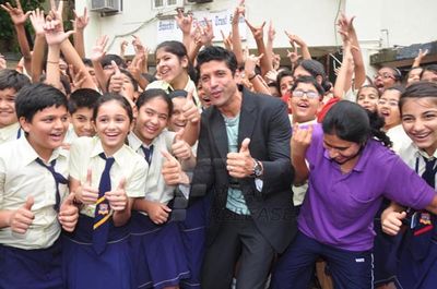 Farhan Akhtar Promotes 'Bhaag Milkha Bhaag' in his own school