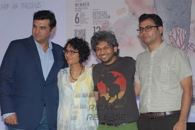 Kiran Rao with Anand Gandhi and Siddharth Roy Kapur at the press conference of film 'Ship of Theseus'