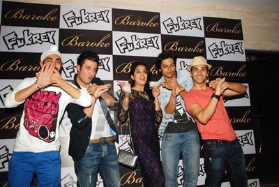 Richa Chadda with film 'FUKREY' team at FUKRA Party celebrating success of 2nd division students at Baroke in Mumbai