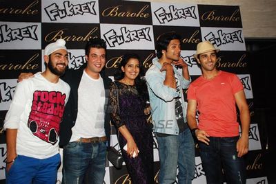 Richa Chadda with film 'FUKREY' team at FUKRA Party celebrating success of 2nd division students at Baroke in Mumbai
