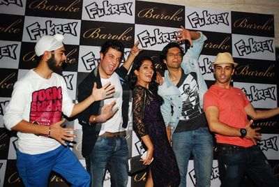 Richa Chadda with film 'FUKREY' team at FUKRA Party celebrating success of 2nd division students at Baroke in Mumbai