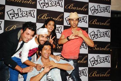 Richa Chadda with film 'FUKREY' team at FUKRA Party celebrating success of 2nd division students at Baroke in Mumbai