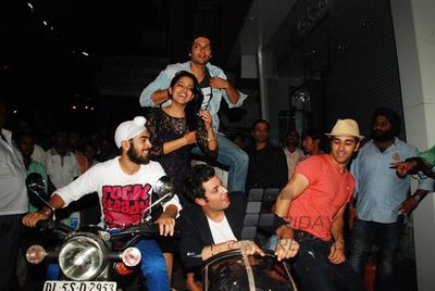 Richa Chadda with film 'FUKREY' team at FUKRA Party celebrating success of 2nd division students at Baroke in Mumbai