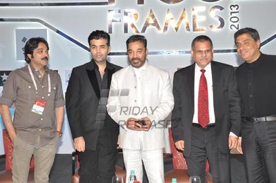 Kamal Haasan and Prosenjit Chatterjee in conversation with Karan Johar at the final day of FICCI FRAMES 2013