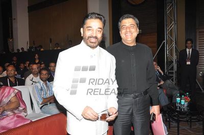 Kamal Haasan and Prosenjit Chatterjee in conversation with Karan Johar at the final day of FICCI FRAMES 2013