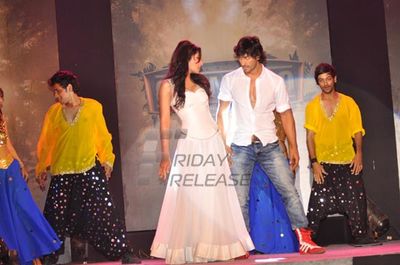 Vidyut Jamwal and Pooja Chopra at film COMMANDO first look launch at Chandan Cinema.