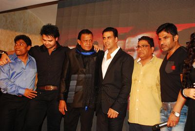Akshay Kumar, Mithun Chakraborty, Suneil Shetty, Mahakshay Chakraborty at music launch of 'ENEMMY' at Club Millennium in Juhu, Mumbai