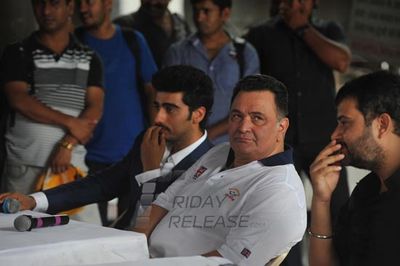 Arjun Kapoor, Prithviraj Sukumaran, Rishi Kapoor, Jackie Shroff at film AURANGZEB press meet at Indiabulls Sky Forest in Lower Parel, Mumbai