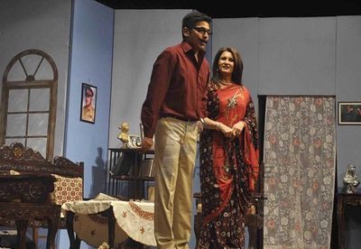 Poonam Dhillon with Aasif Sheikh on stage during her Hindi Play 'U-Turn Ek Ajab Prem Kahani'