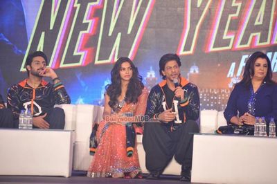 The star cast of the film 'Happy New Year' at their trailer launch