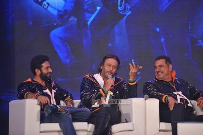 The star cast of the film 'Happy New Year' at their trailer launch