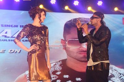 Yo Yo Honey Singh, Urvashi Rautela and Bhushan Kumar at the music album launch of 'DESI KALAKAAR'