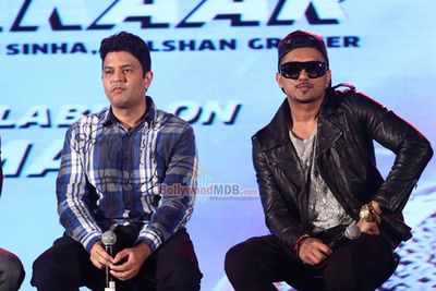 Yo Yo Honey Singh, Urvashi Rautela and Bhushan Kumar at the music album launch of 'DESI KALAKAAR'