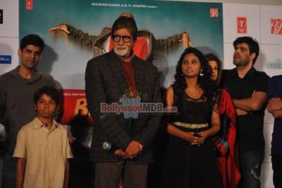 Amitabh Bachahan, Parth Bhalerao and actress Usha Jadhav at film \'Bhootnath Returns\' trailer launch