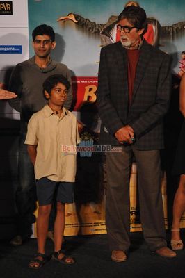 Amitabh Bachahan, Parth Bhalerao and actress Usha Jadhav at film 'Bhootnath Returns' trailer launch