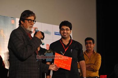 Amitabh Bachahan, Parth Bhalerao and actress Usha Jadhav at film 'Bhootnath Returns' trailer launch