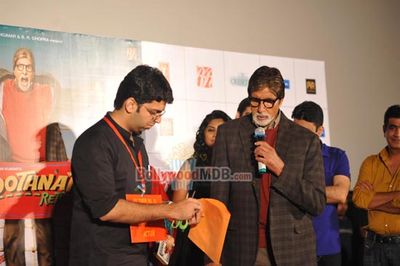Amitabh Bachahan, Parth Bhalerao and actress Usha Jadhav at film 'Bhootnath Returns' trailer launch
