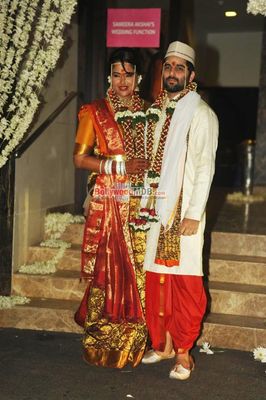Sameera Reddy with husband Akshai Varde snapped at their wedding