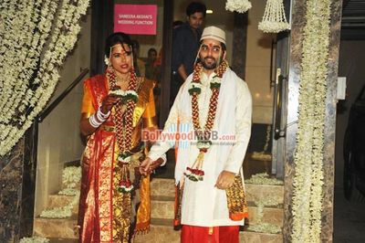 Sameera Reddy with husband Akshai Varde snapped at their wedding