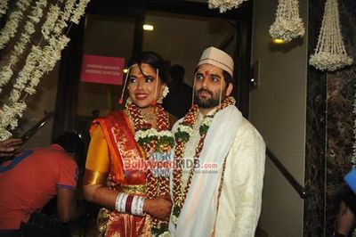 Sameera Reddy with husband Akshai Varde snapped at their wedding