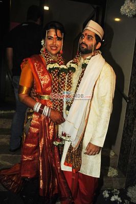 Sameera Reddy with husband Akshai Varde snapped at their wedding